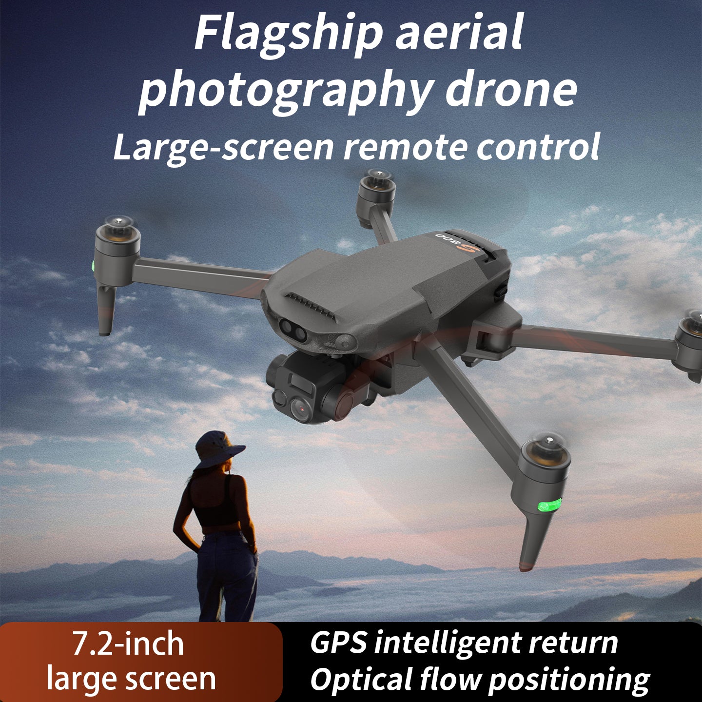New S800 three-axis gimbal anti shake aerial drone GPS tracking touch screen remote control long endurance high-definition dual cameras outdoor professional shooting video 10 kilometers image transmission 5500mAh large capacity battery aircraft