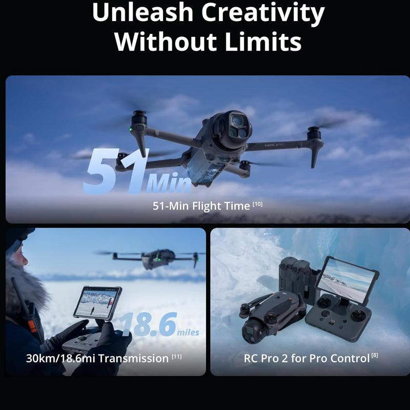 Mavic 4 Pro 512GB Creator Kit (including remote control Pro 2), flagship level triple camera drone, equipped with 100MP 4/3 CMOS Hasselblad camera, maximum flight time of 51 minutes, including three batteries Professional Edition movie level photography