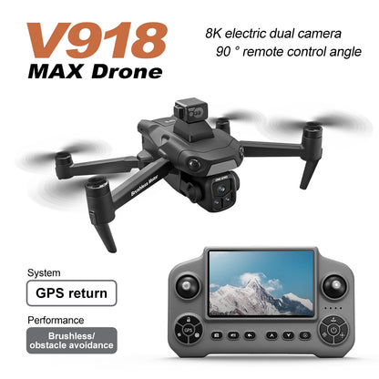New V918MAX drone GPS return 8K dual lens aerial photography optical flow laser obstacle avoidance 5G large screen remote control aircraft