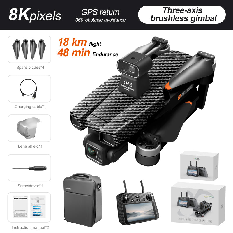 AE86 professional aerial drone 5G digital image transmission GPS positioning automatic return 360 degree radar obstacle avoidance three-axis cloud platform long endurance aircraft remote control aircraft