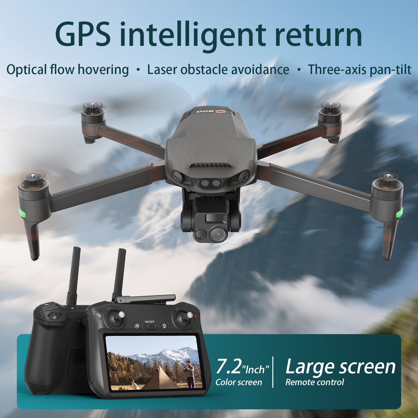 New S800 three-axis gimbal anti shake aerial drone GPS tracking touch screen remote control long endurance high-definition dual cameras outdoor professional shooting video 10 kilometers image transmission 5500mAh large capacity battery aircraft