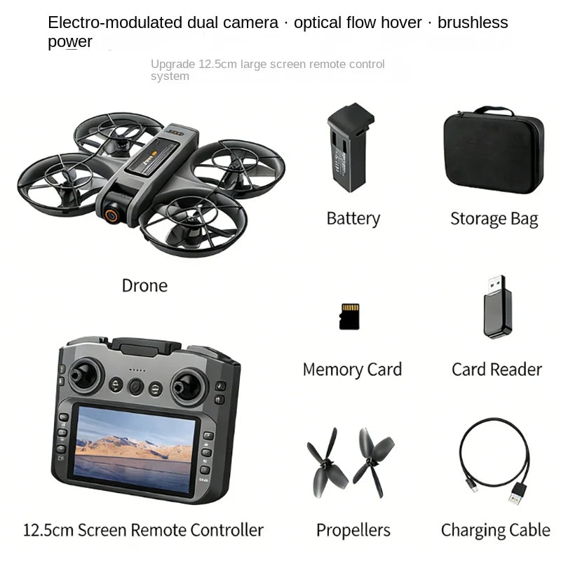 S156 Brushless RC Drone with Screen FPV Racing Drone, HD Camera, 4-Axis UAV with Optical Flow Positioning