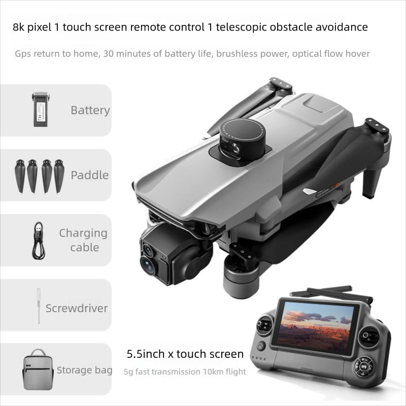 New Model 5G Touchscreen Remote Control 8K Three-Axis Mechanical Anti-Shake Gimbal Drone with GPS Return-to-Home Function, 360-Degree Automatic Obstacle Avoidance, 10-Kilometer Flight Range, 30-Minute Battery Life, Multi-Function