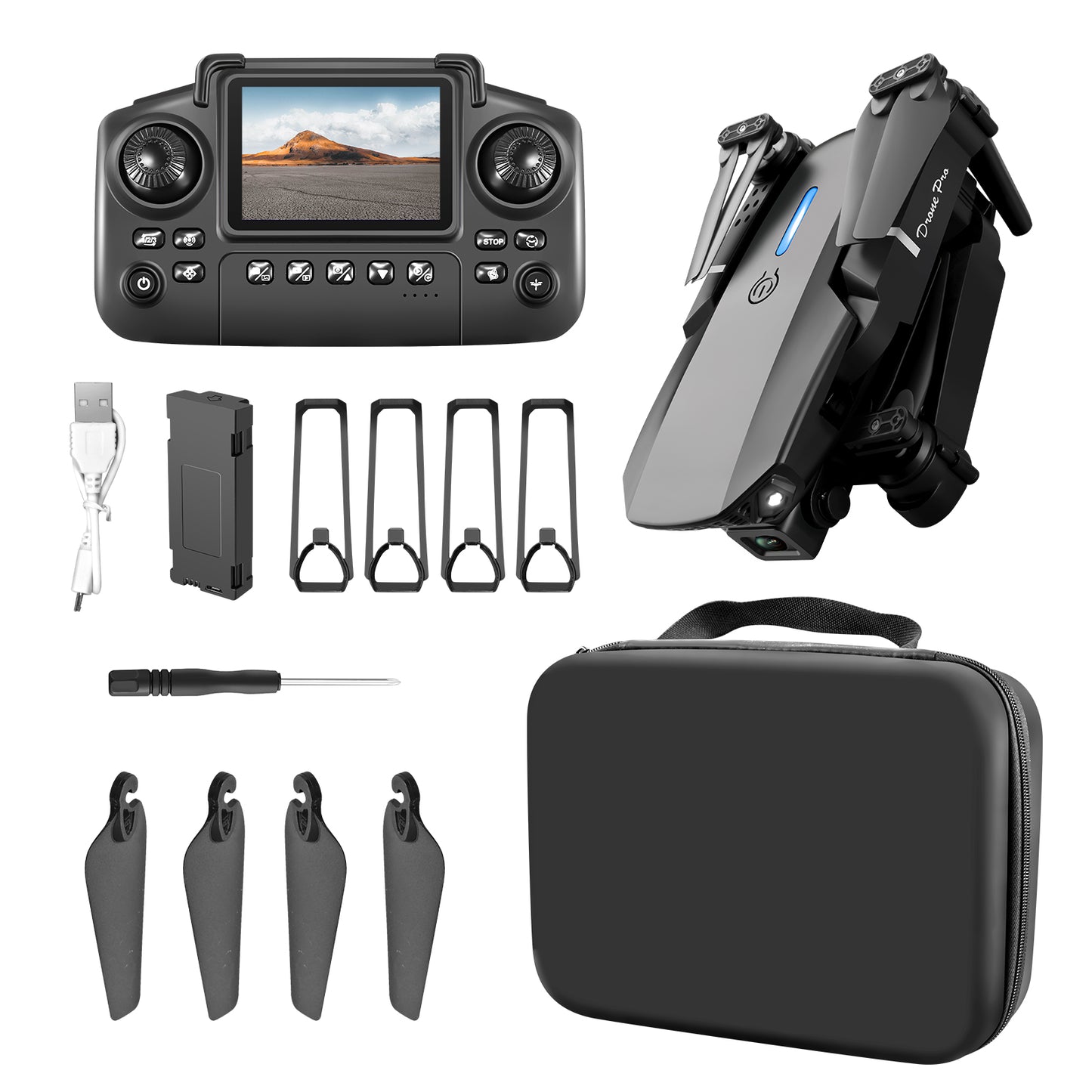 New model with screen upgrade, screen controlled lighting, drop resistant drone, high-definition dual camera aerial photography, quadcopter, 360 ° flip