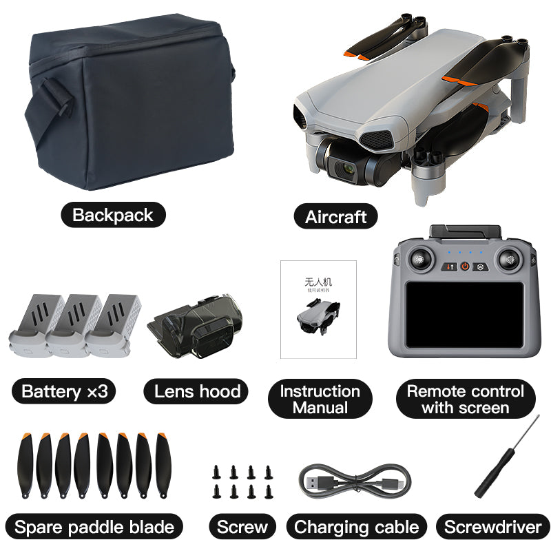 Mini touch screen drone with 247g high-definition aerial photography, 4K three-axis brushless gimbal, 35 minute endurance, wind resistant AI night view aircraft, 10km image transmission, 48 million pixels