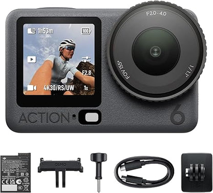 Osmo Action 6 Essential Combo, Action Camera with 1/1.1″ Square Sensor, Variable Aperture of f/2.0–f/4.0, Cold-Resistant, 4hrs Battery, Action Camera 8K Ideal for Daily Use